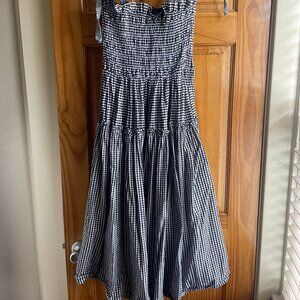 En Saison Smocked Ribbon Tie Black Gingham Tiered Midi Dress- Size M